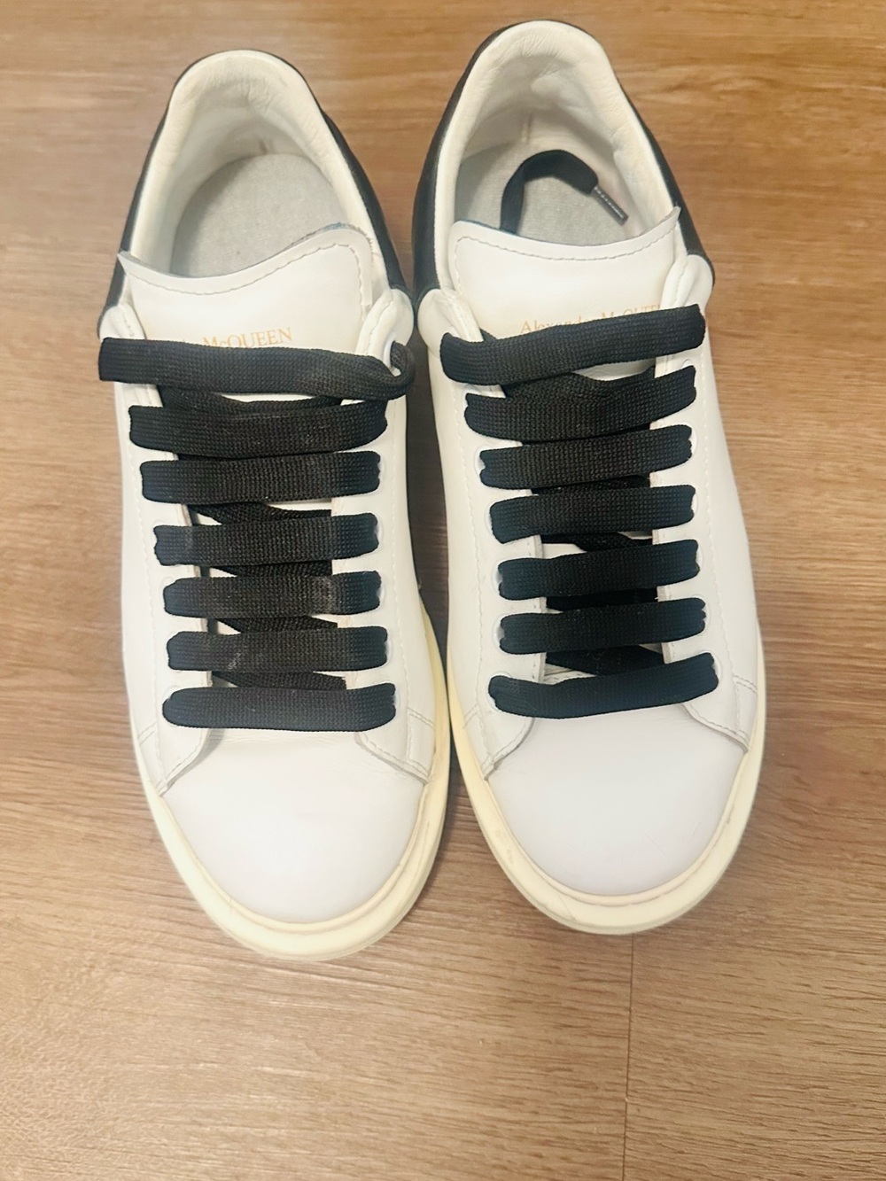Alexander McQueen White Sneakers with Black Heel and Laces